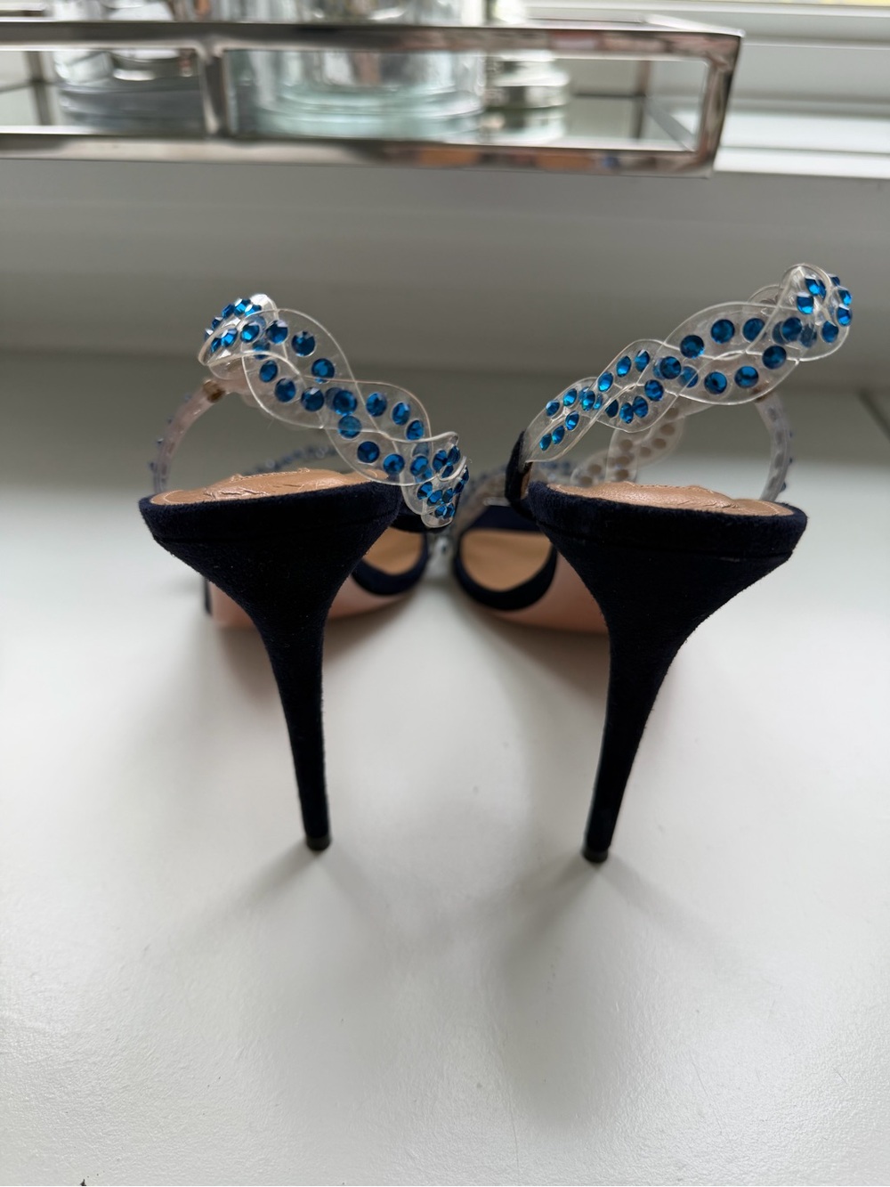 Aquazzura Navy Blue Crystal-Embellished Open-Toe Heels - Picture 7 of 7